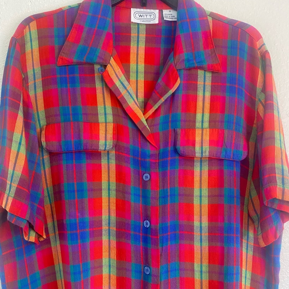 Vintage WITT Collection Rainbow Plaid Button-up Shirt - Sz 14